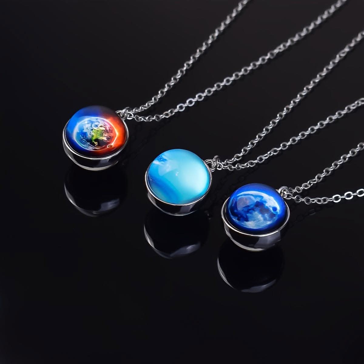 Solar System Glass Pendant Necklace - Celestial Jewelry