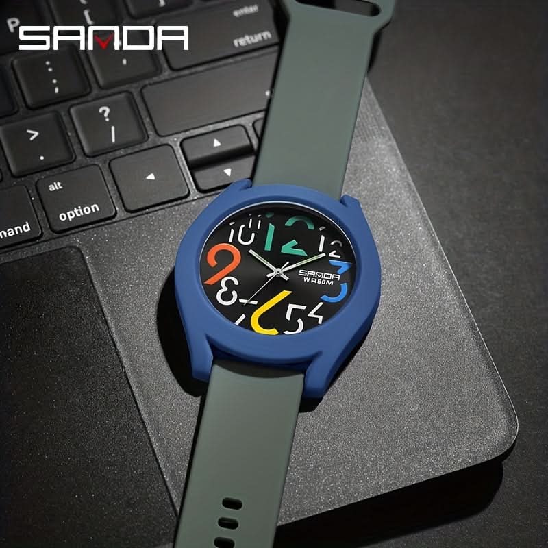 Men's Sports Quartz Watch – Colorful Removable Rubber Strap, Large Dial
