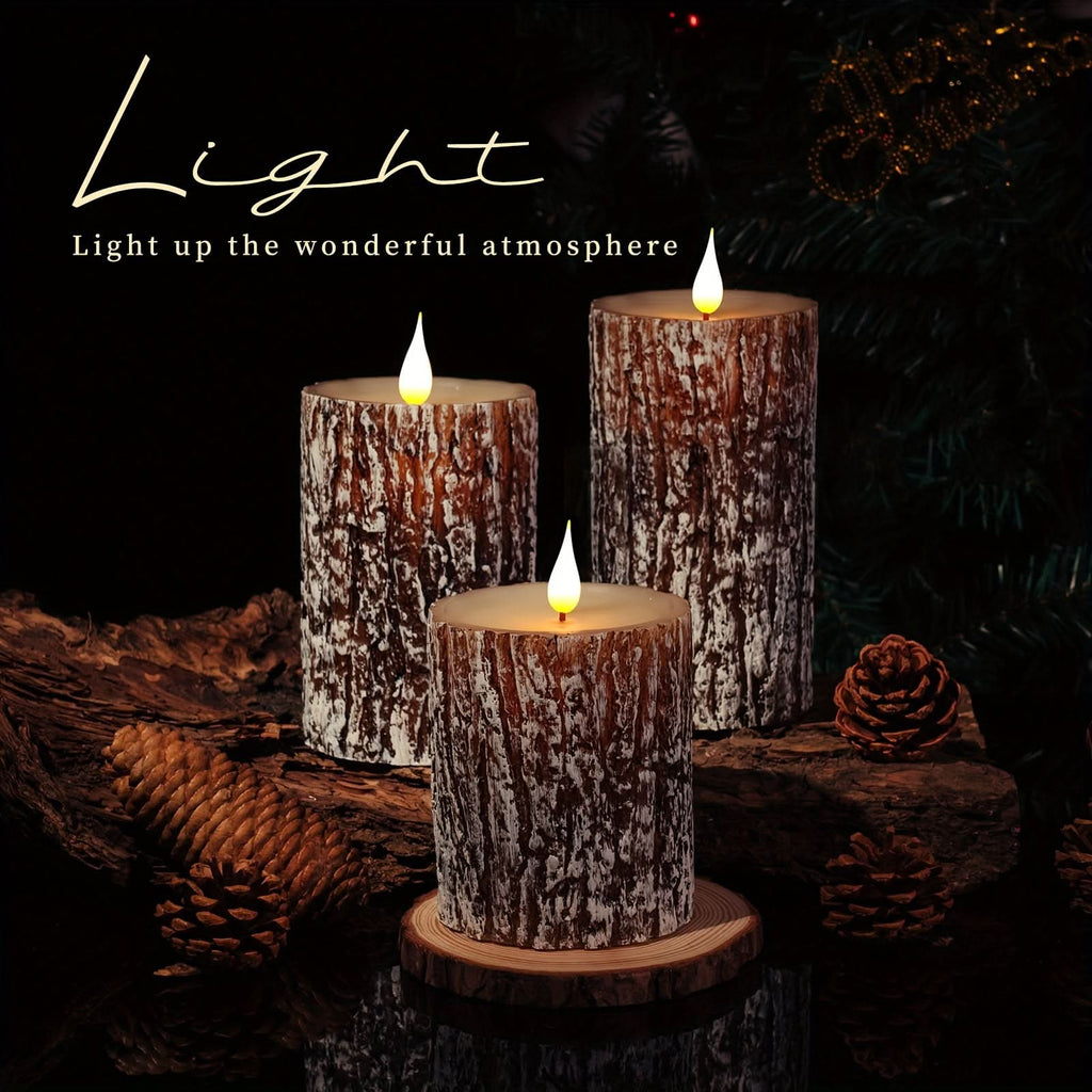 Tree Shaped Table Lamp with Realistic Pine Bark Finish - Dimmable LED Candles