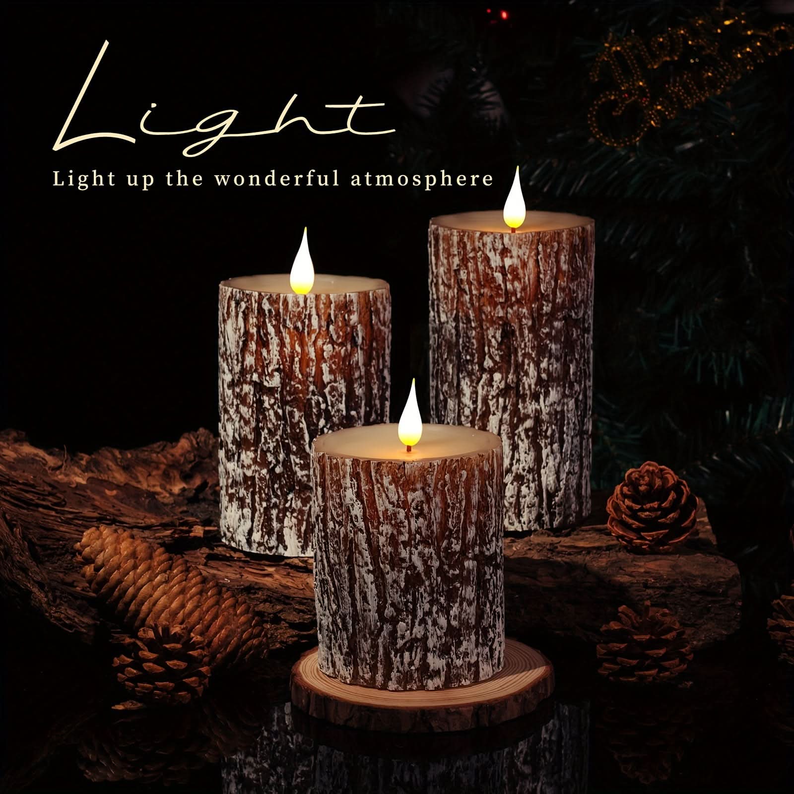 Tree Shaped Table Lamp with Realistic Pine Bark Finish - Dimmable LED Candles