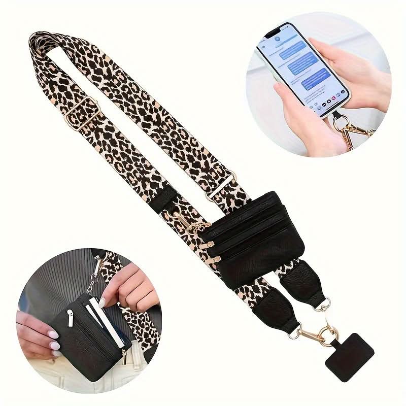 Leopard Print Mobile Phone Strap with Zipper Bag