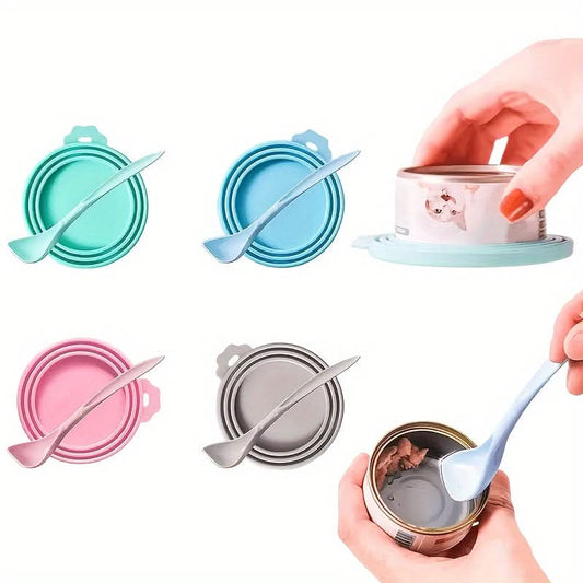 Silicone Pet Food Can Lid with Spoon