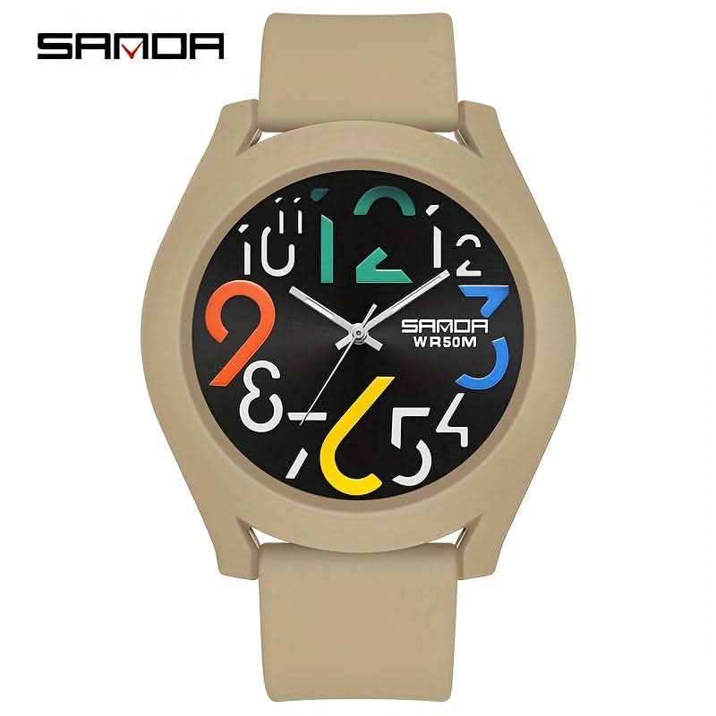 Men's Sports Quartz Watch – Colorful Removable Rubber Strap, Large Dial