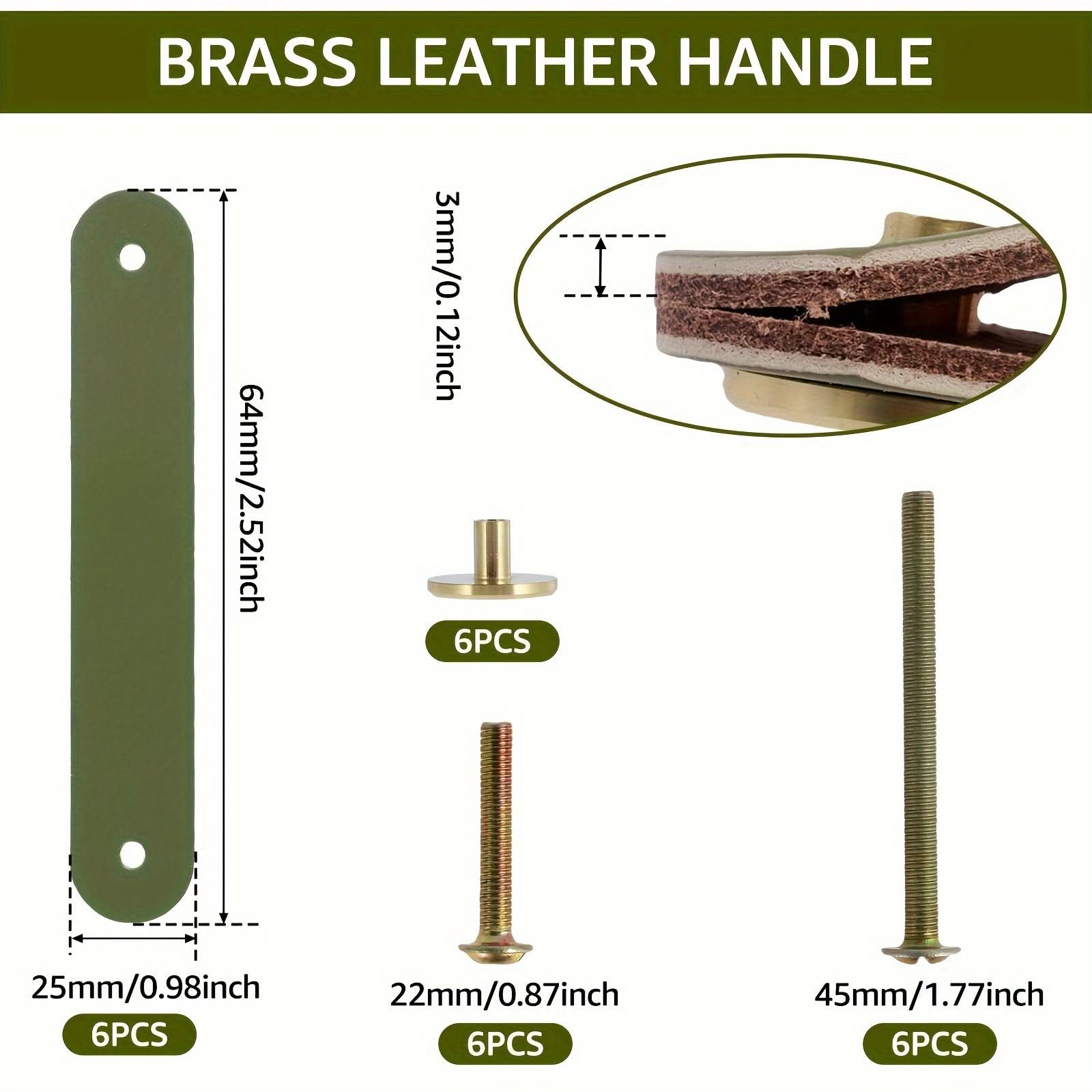 6-Pack Leather Drawer Pulls – Thickened Cabinet Handles with Brass Accents