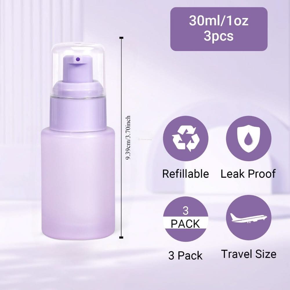 3pcs Leak-Proof Glass Pump Bottles – Refillable Shampoo & Lotion Containers