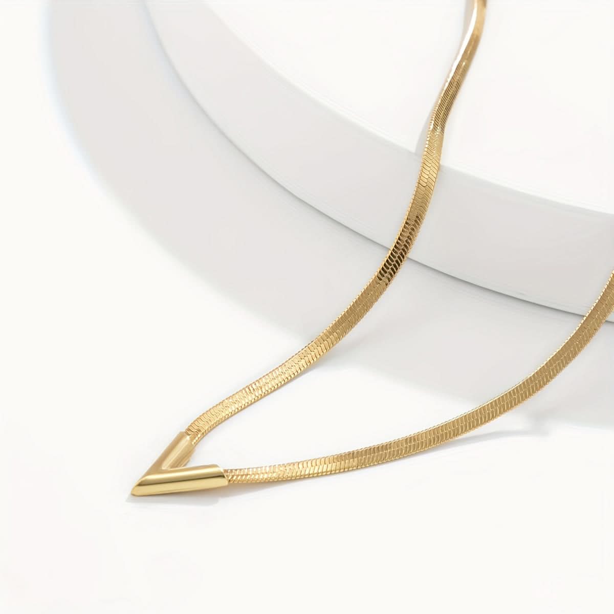 Silver V-Shaped Snake Chain Necklace, Minimalist Style
