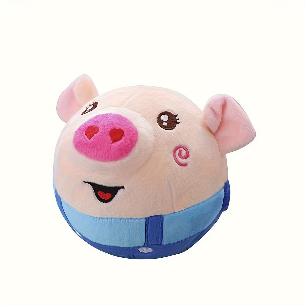 Interactive Plush Pig Dog Toy with Sound – USB Rechargeable Fabric Pet Bouncing Ball