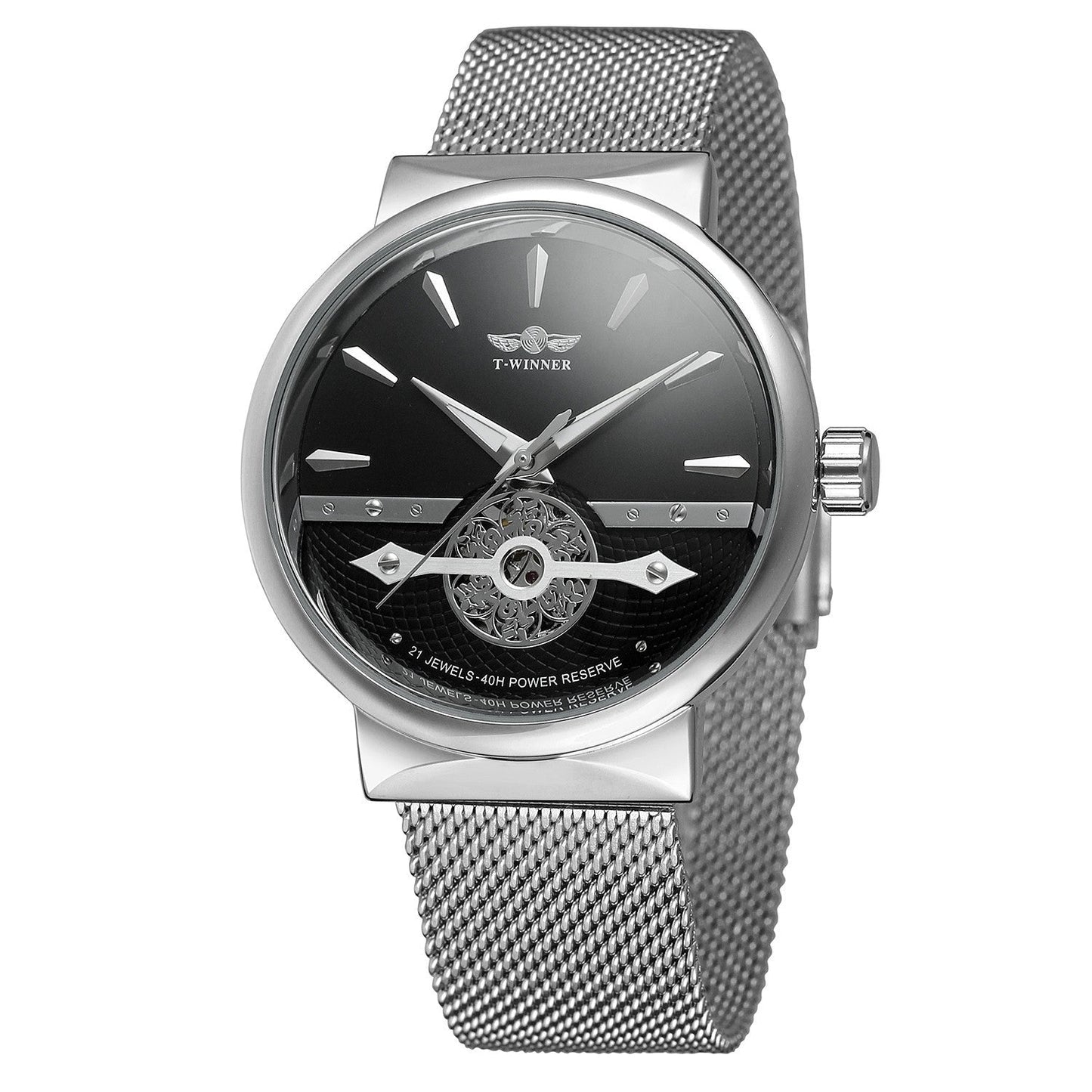 T-WINNER Full Skeleton Automatic Mechanical Watch for Men – Mesh Strap Timepiece