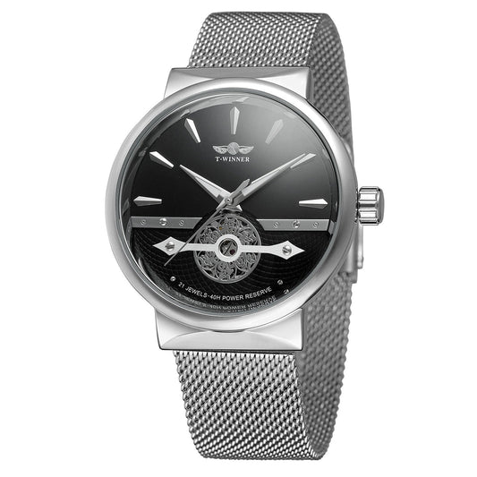 T-WINNER Full Skeleton Automatic Mechanical Watch for Men – Mesh Strap Timepiece