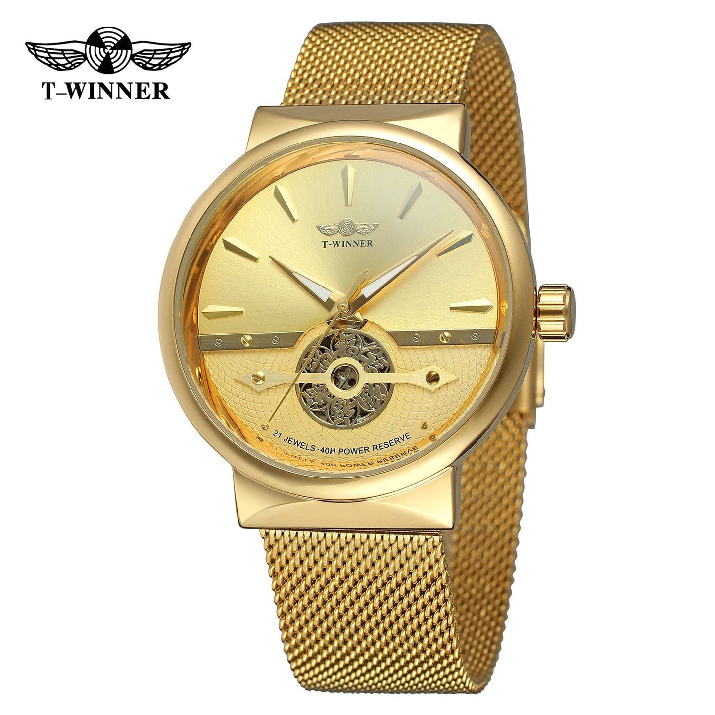 T-WINNER Full Skeleton Automatic Mechanical Watch for Men – Mesh Strap Timepiece