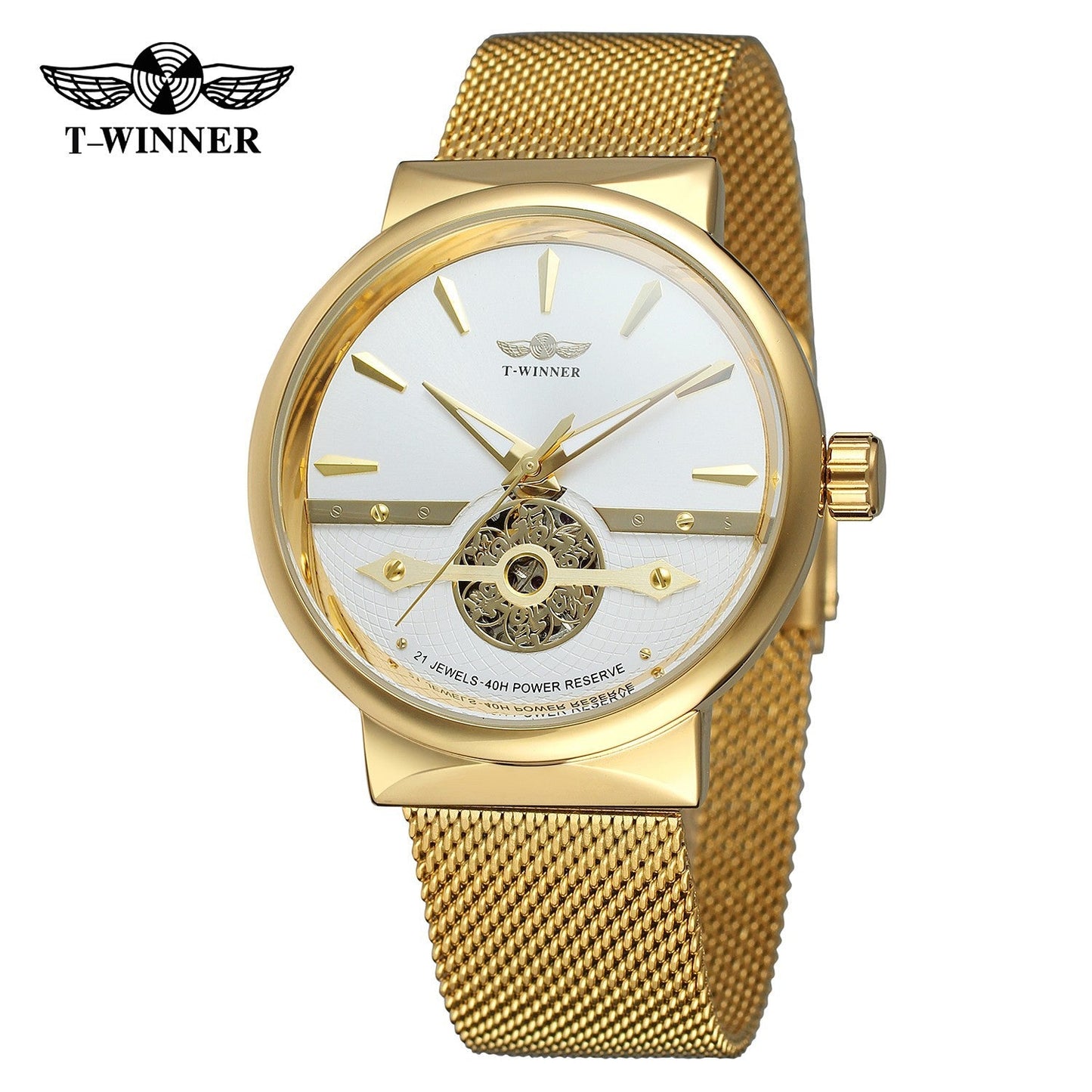 T-WINNER Full Skeleton Automatic Mechanical Watch for Men – Mesh Strap Timepiece