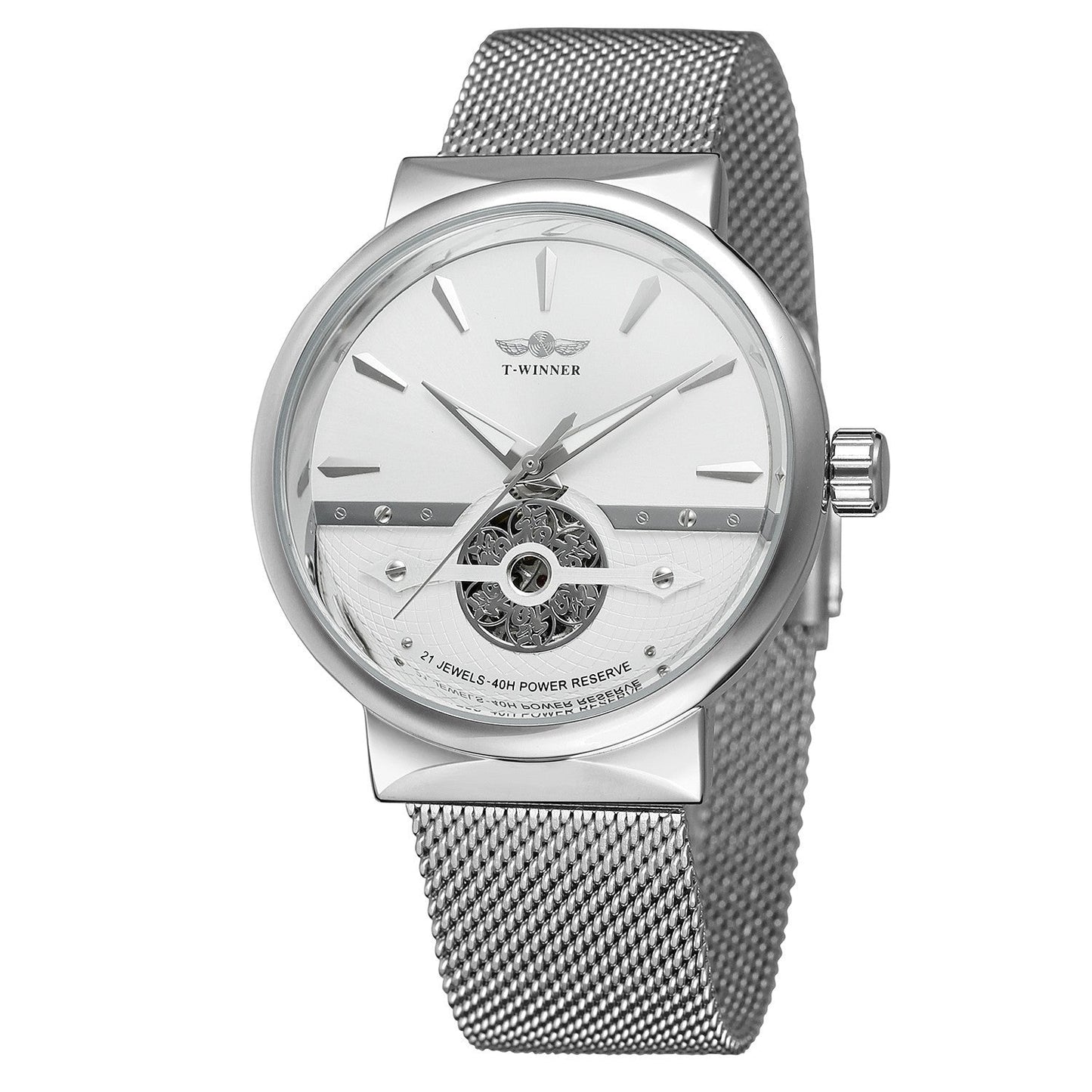 T-WINNER Full Skeleton Automatic Mechanical Watch for Men – Mesh Strap Timepiece