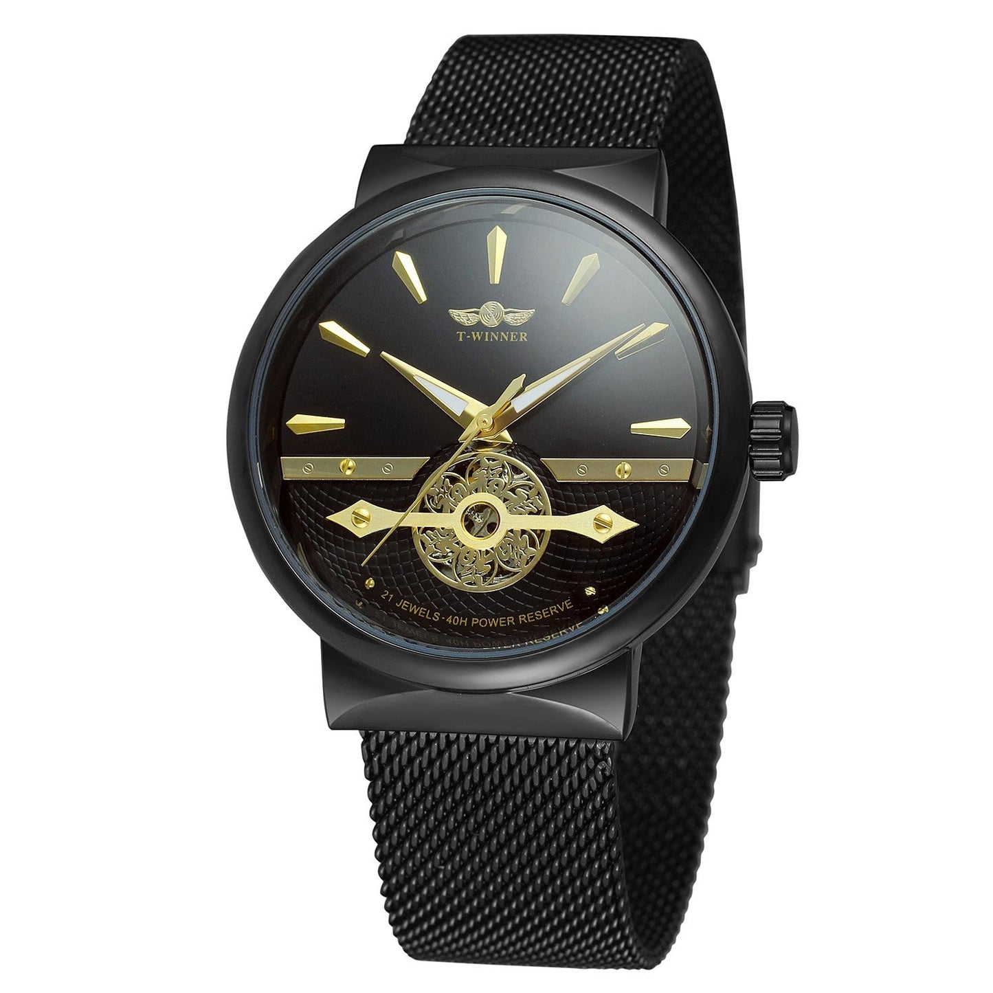 T-WINNER Full Skeleton Automatic Mechanical Watch for Men – Mesh Strap Timepiece