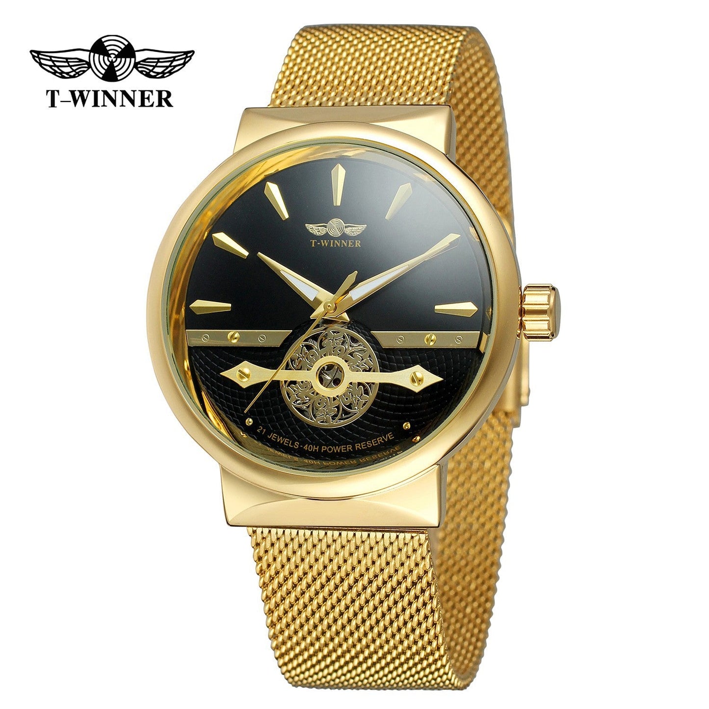 T-WINNER Full Skeleton Automatic Mechanical Watch for Men – Mesh Strap Timepiece