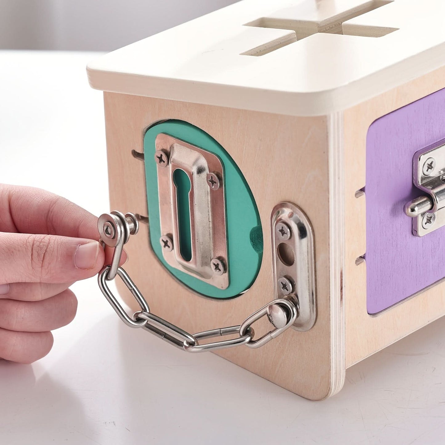 Wooden Shape Sorting Lock Box Toy – Early Education Activity Set for Toddlers