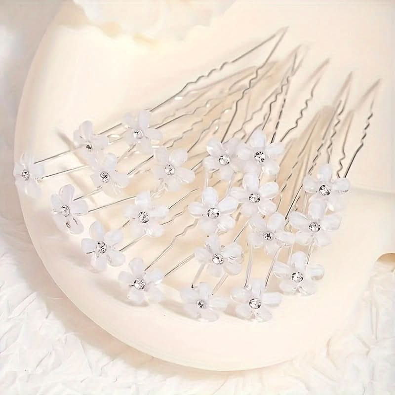 20pcs White Bohemian Rhinestone Hairpins for Parties