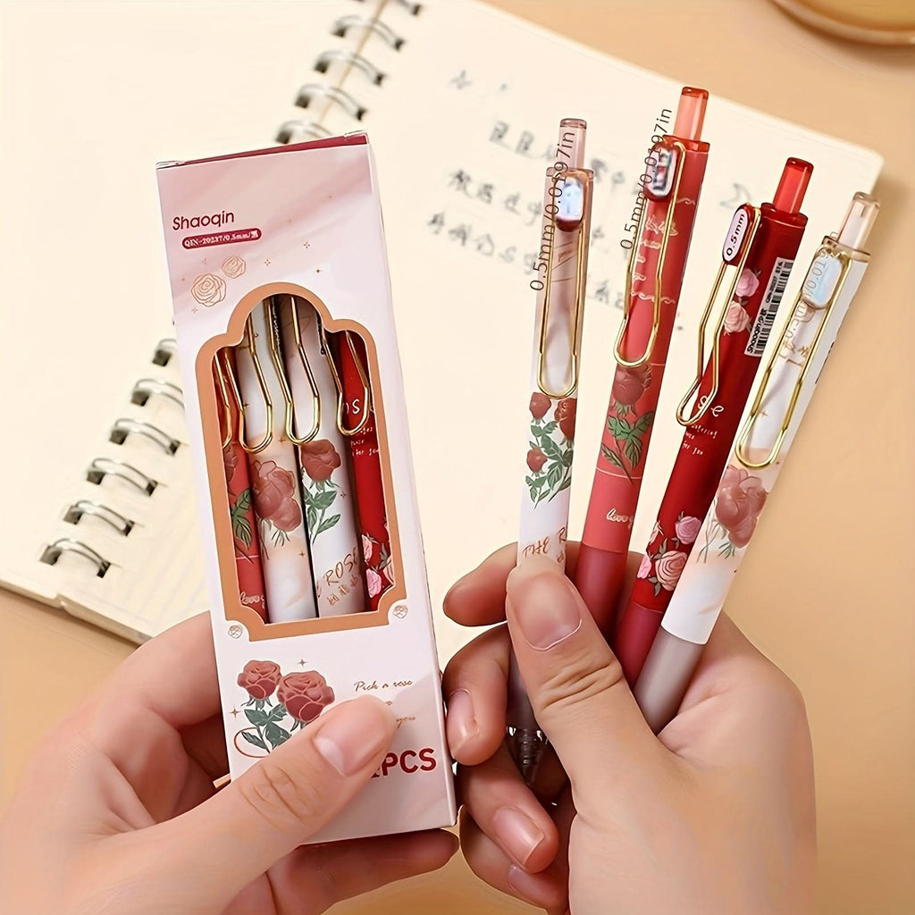 Vintage Rose Retractable Ballpoint Pen Set – Quick Drying
