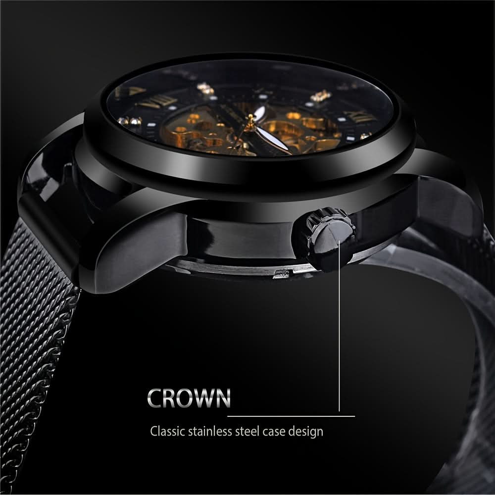 Men’s Rhinestone Mesh Watch- Hollow Dial
