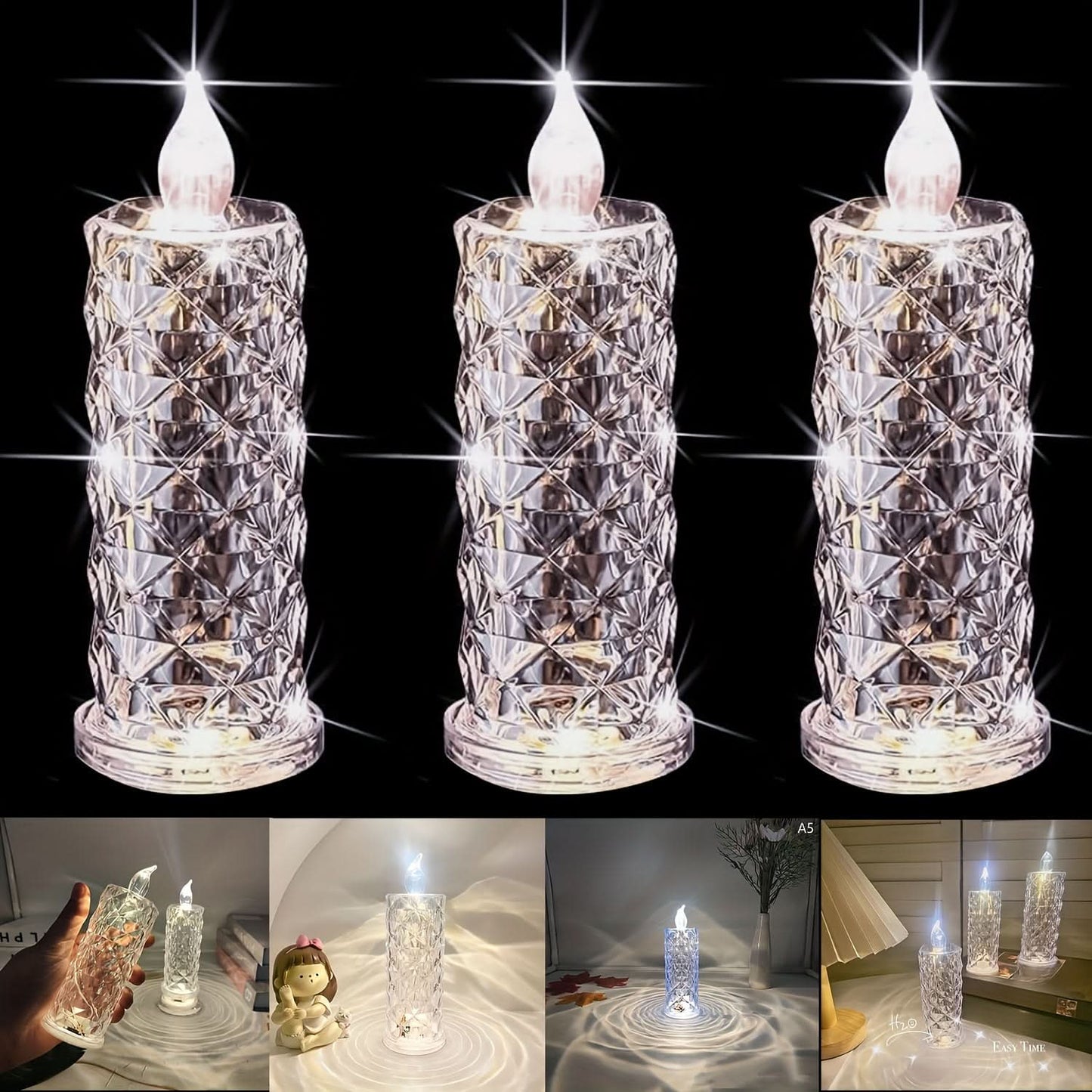3-Pack Crystal LED Flameless Candle Lamps