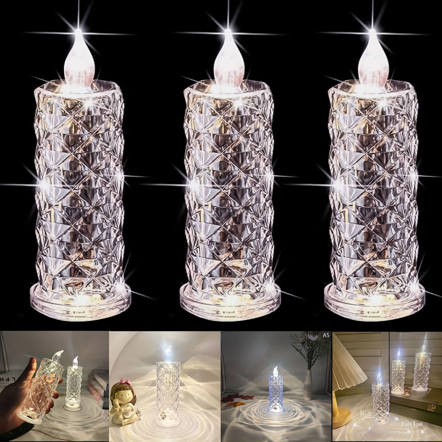 3-Pack Crystal LED Flameless Candle Lamps