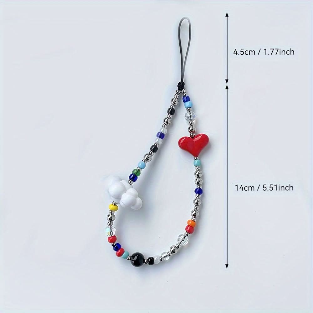Colorful Heart & Cloud Phone Charm Lanyard