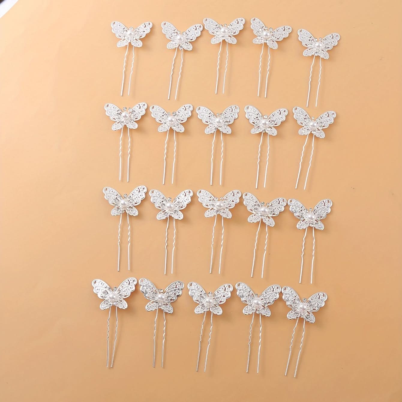 20pcs Rhinestone Pearl Butterfly Hairpins for Wedding