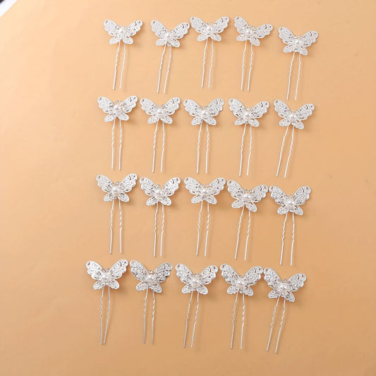 20pcs Rhinestone Pearl Butterfly Hairpins for Wedding