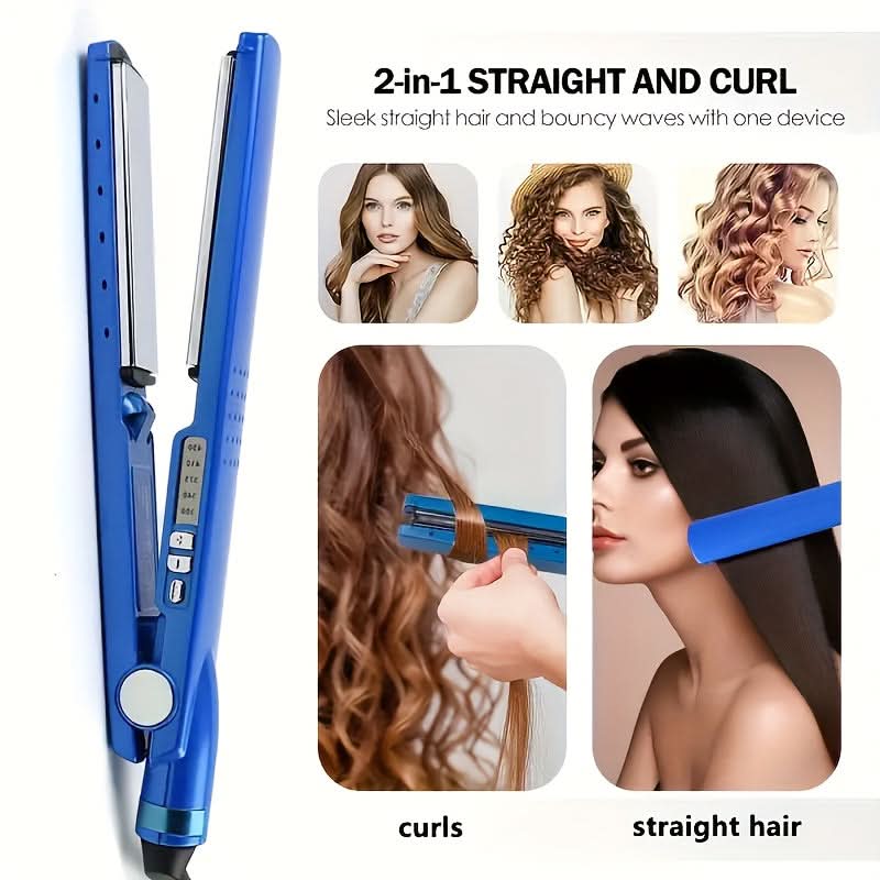 3-Piece Blue Hairdressing Tools Set - Straightener, Curler, V-Brush