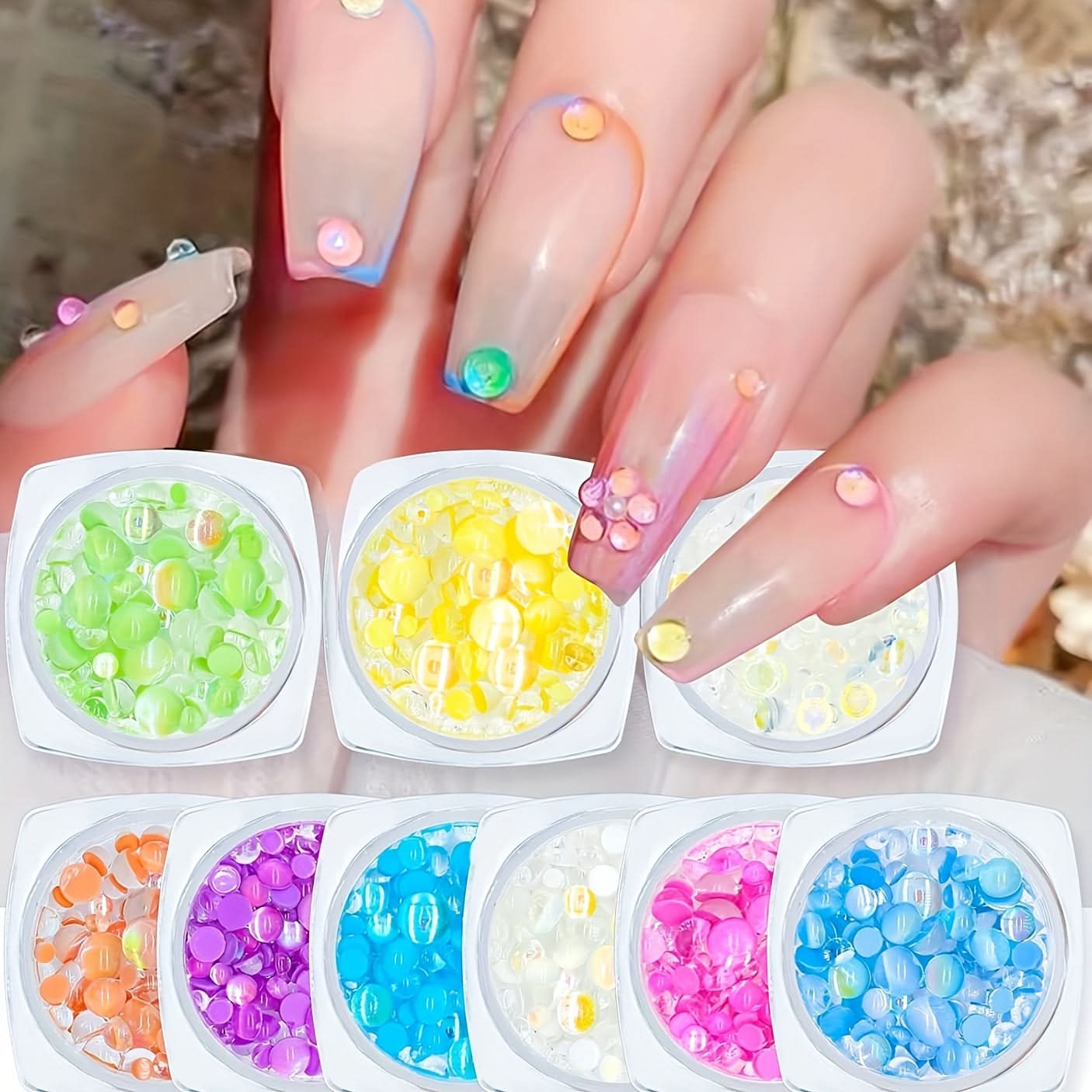 9 Pieces Aurora Nail Pearls-Bubble Beads for 3D Nail Art & DIY Crafts