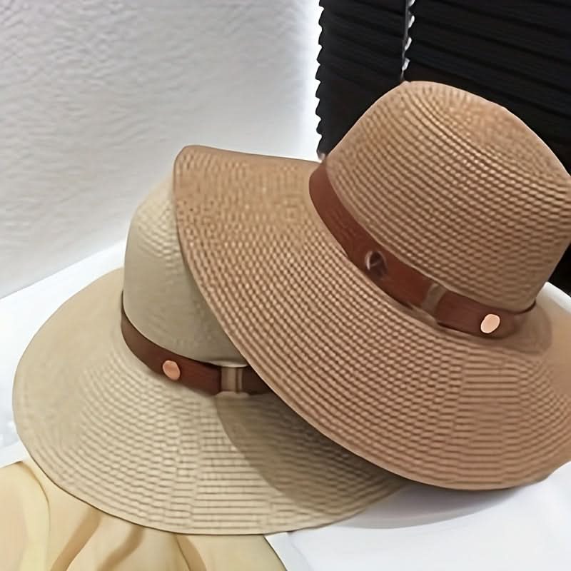 Women's Wide Brim Straw Sun Hat – Khaki Summer Beach Hat