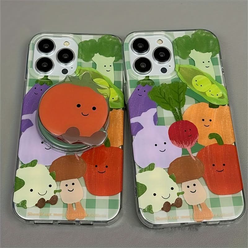 Colorful Transparent Vegetable Phone Case with Matching Stand for Apple iPhone