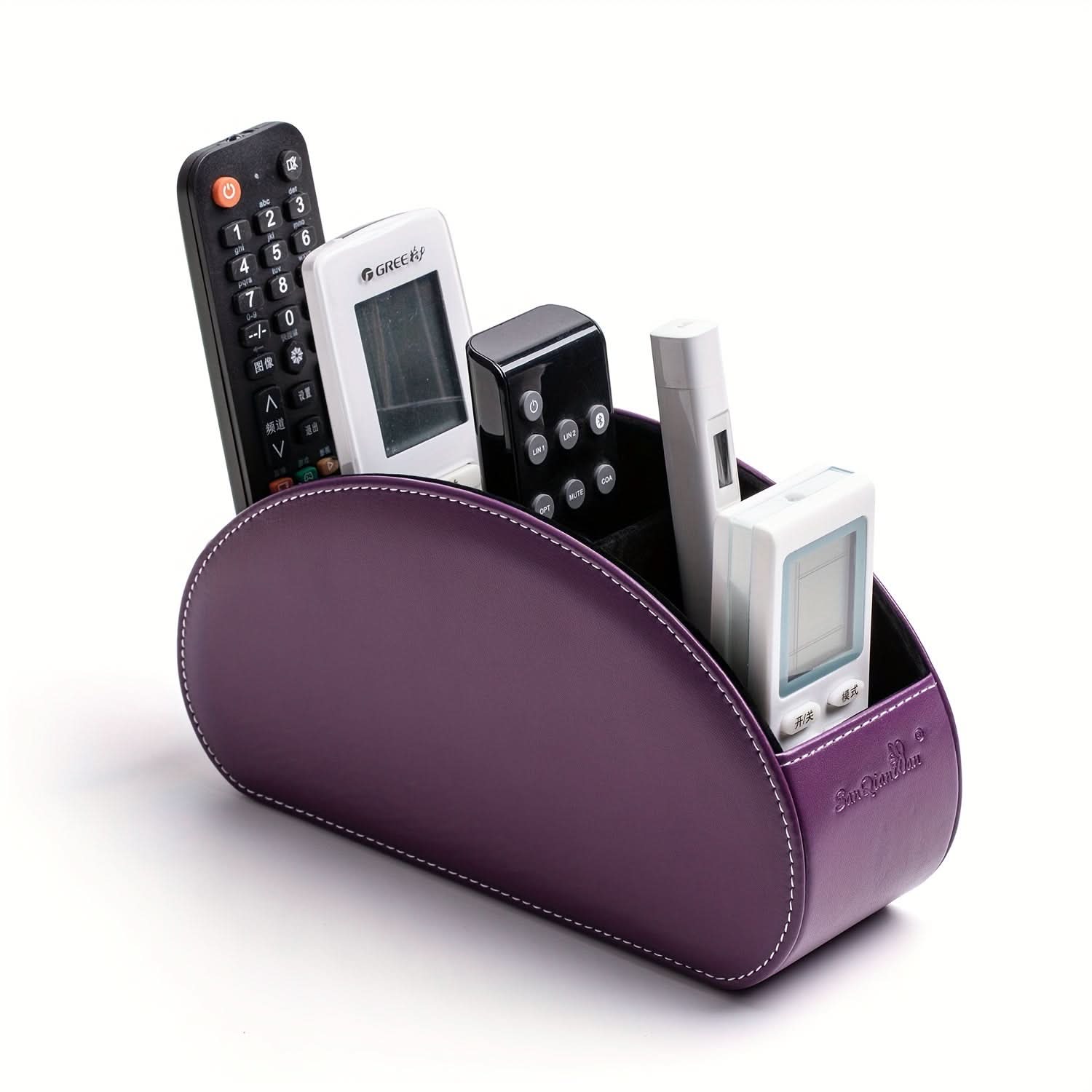5-Compartment PU Leather Remote Organizer Box