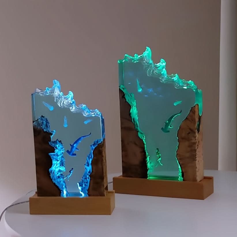 Ocean Theme Resin Desk Lamp with USB Power