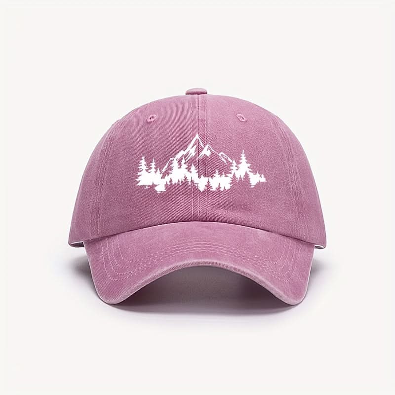 Men’s Distressed Mountain & Forest Print Baseball Cap – Adjustable Lightweight Dad Hat