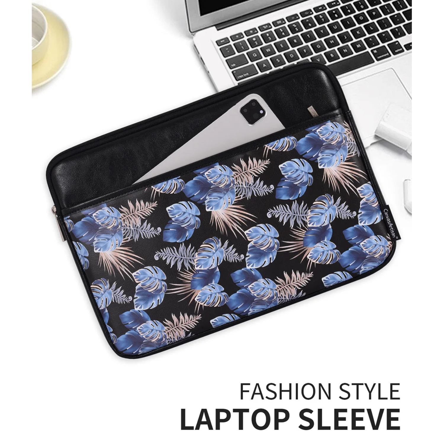 Shockproof Laptop Sleeve with Botanical Print – PU Case for iPad & Tablets, Fits 11"–15"