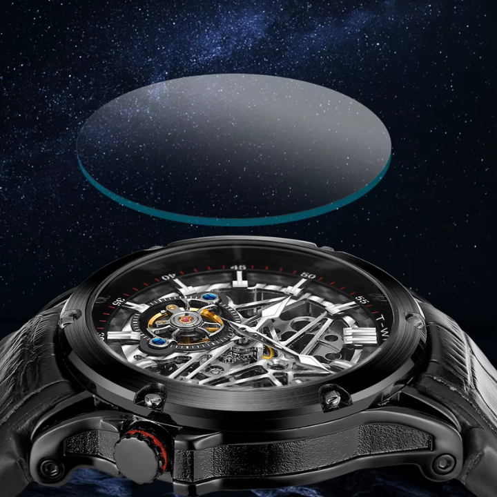 T-Winner Men’s Automatic Mechanical Watch – Elegant Leather Strap, Luminous Skeleton Dial