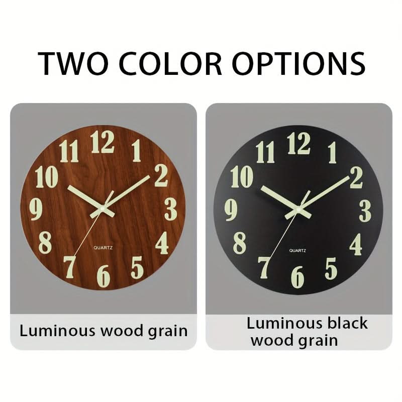 12-Inch Silent Glow-in-the-Dark Wooden Wall Clock