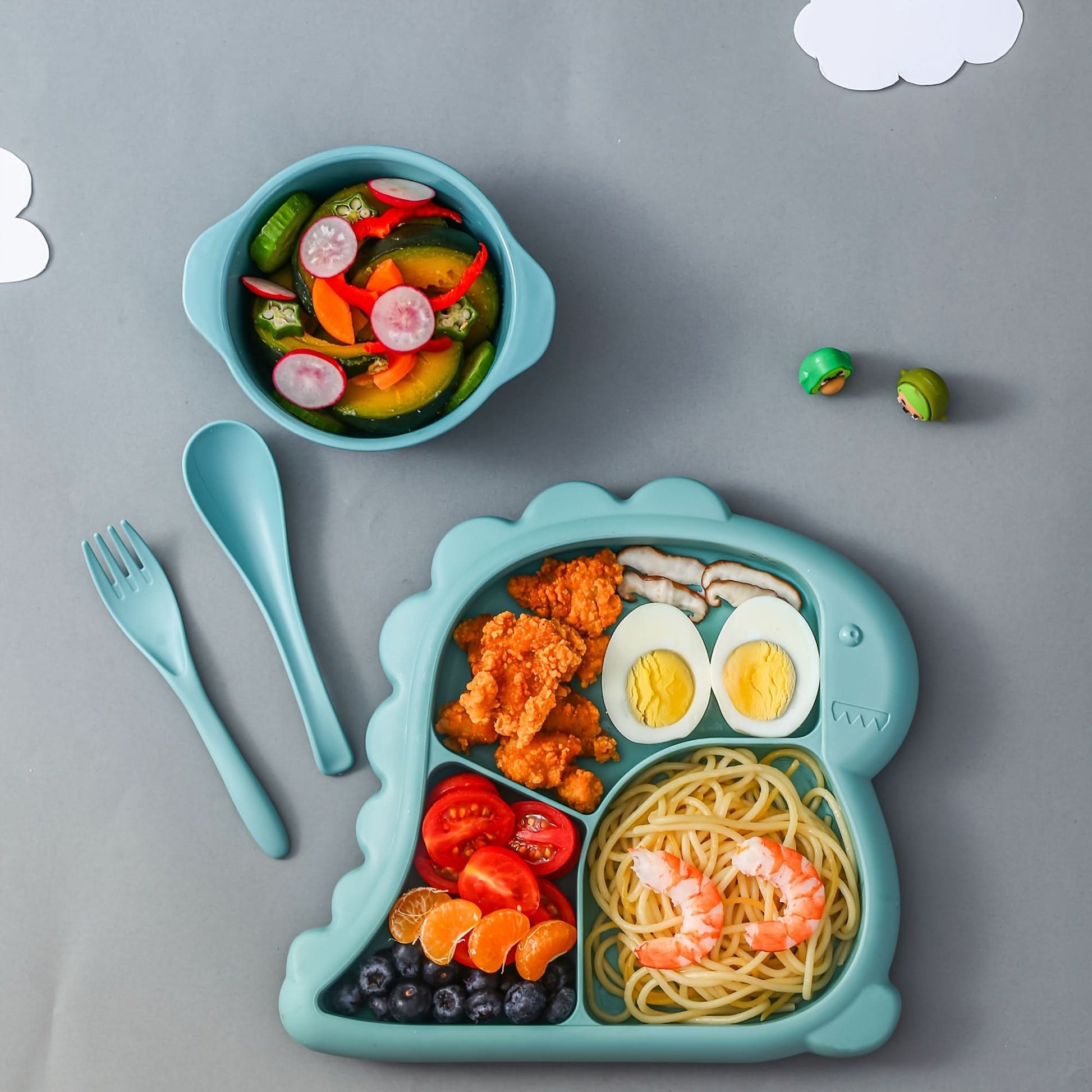 Dinosaur-Shaped Kids Dinnerware Set -Plastic Plate, Combo Pack