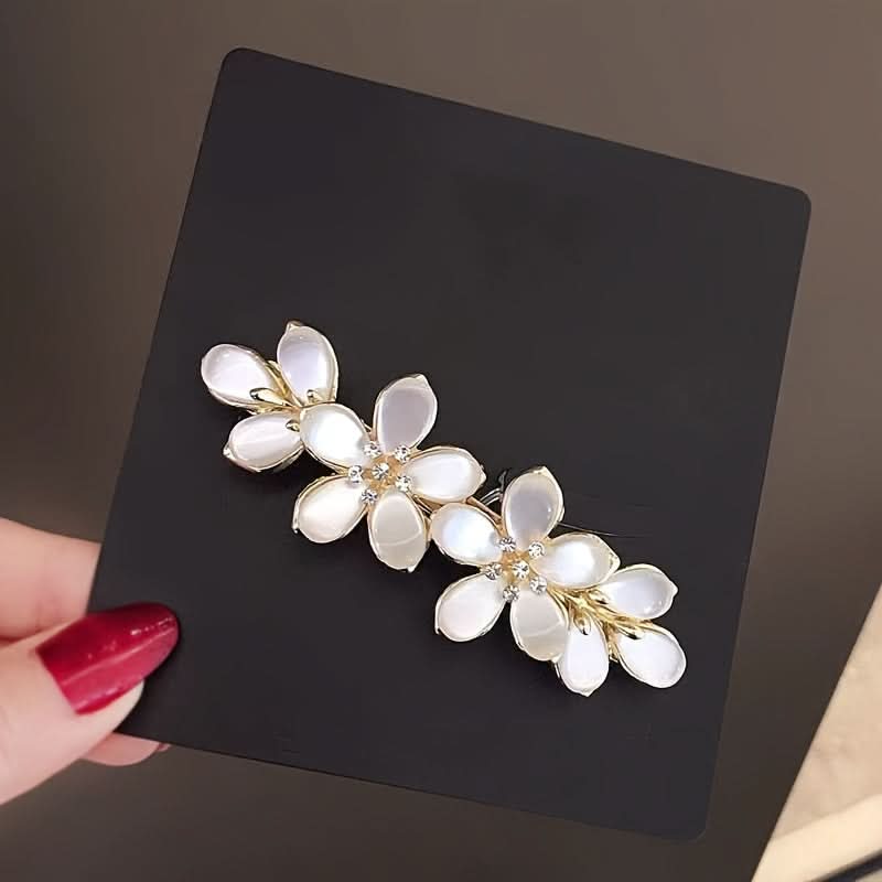 Luxurious Floral Hair Barrette - Rhinestone Accents