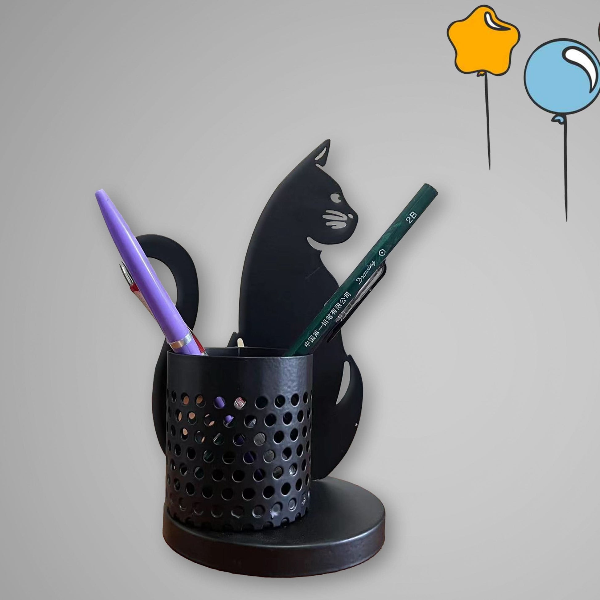 Black Cat Metal Pen Holder – Cute Desk Organizer