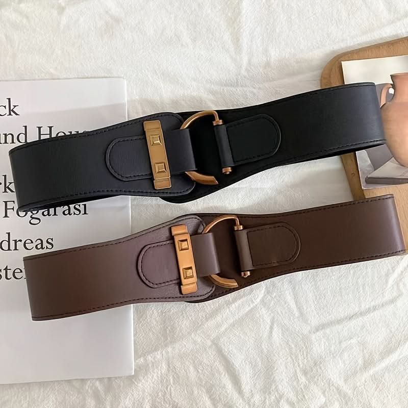 Vintage PU Leather Waist Belt - Wide Retro Style