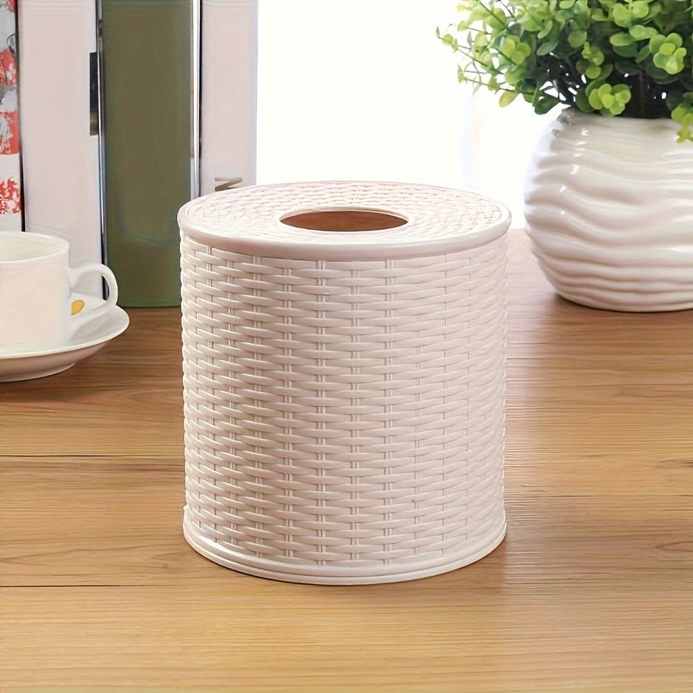 Round Woven PVC Tissue Box Holder – Home & Office Decor
