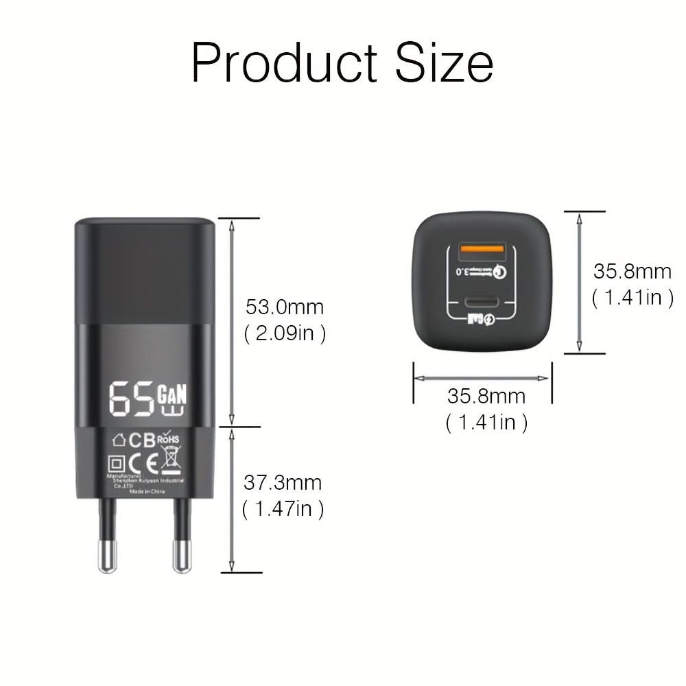 65W GaN USB-C PD Charger - Fast Charging for Laptop, iPhone, MacBook