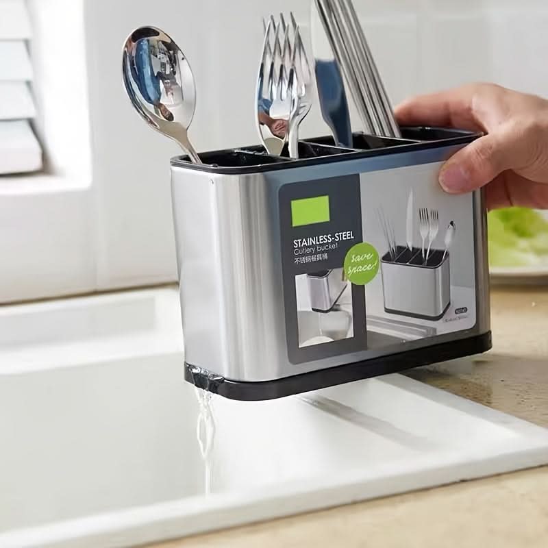 4-Compartment Stainless Steel Utensil Organizer