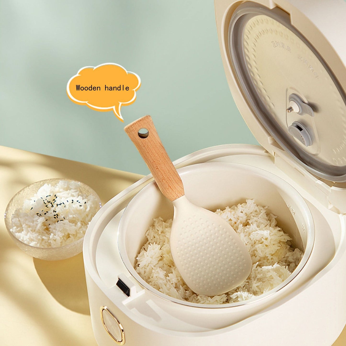 Premium Silicone Rice Spoon with Wooden Handle – Non-Stick & Heat-Resistant