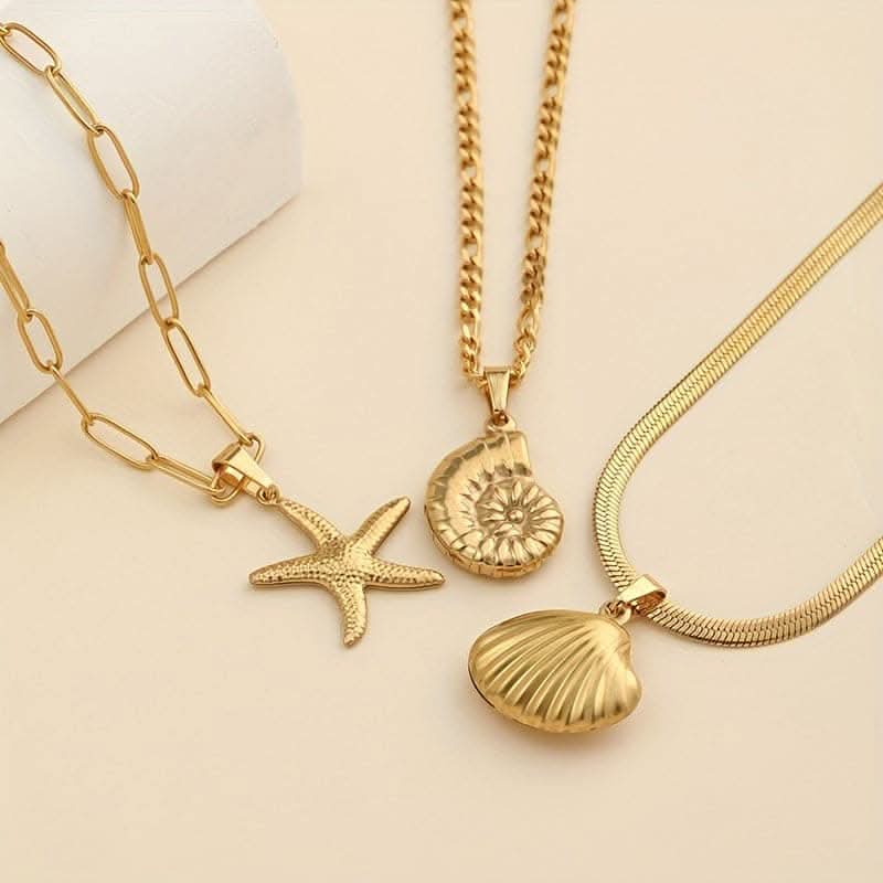 3-Piece Ocean-Gold Plated Necklace Set