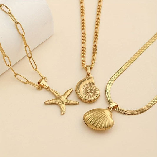 3-Piece Ocean-Gold Plated Necklace Set