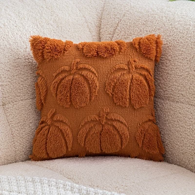 Chic Pumpkin Geometric Wool Cushion Cover