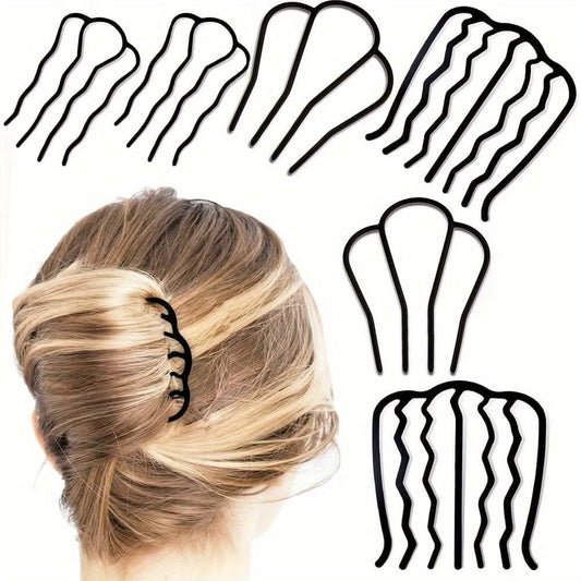 6-Piece Plastic Hair Combs Set – U-Shape Fork Clips for Updos