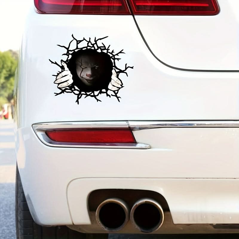 Spooky Halloween Clown Car Sticker – Creepy Peek Design